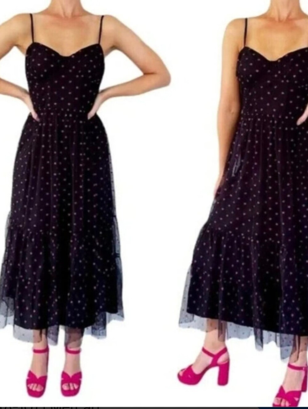 Betsey Johnson Black Tulle Lip Print Bustier Midi Dress Size 10 - Picture 3 of 11
